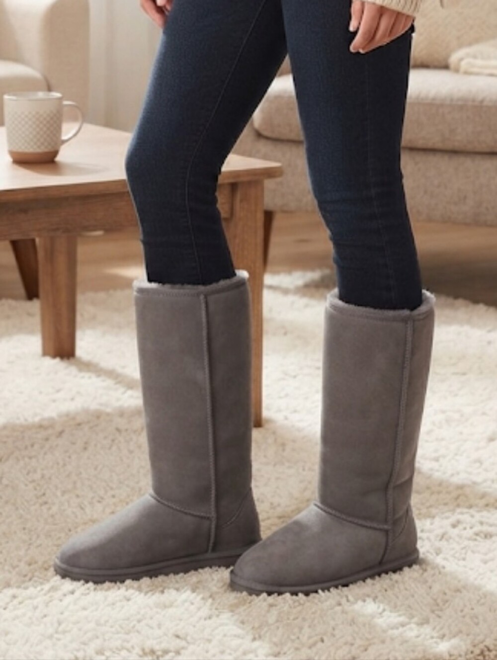 Bearpaw Cloud II Gray Suede & Sheepskin Lined Boots With Neverwet Tech Size 9